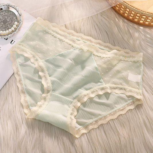 Female mid-waist cotton crotch breathable thin sexy lace trunks